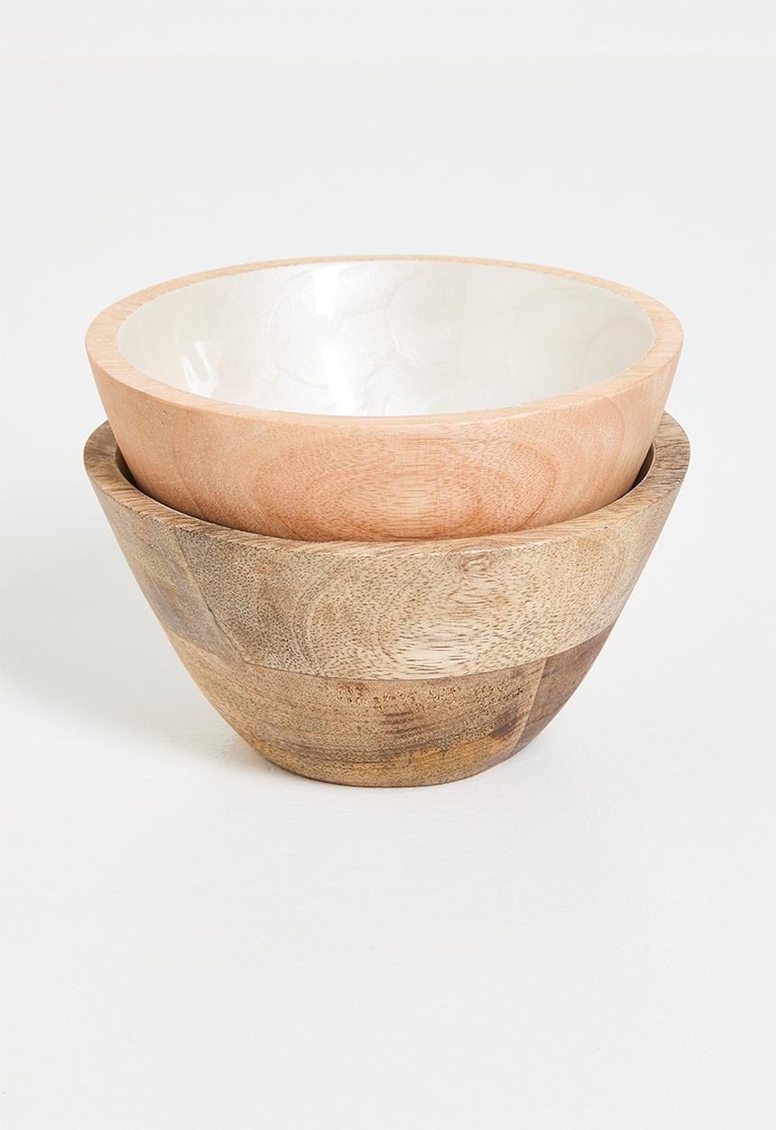 Excellent Houseware - Indica wooden bowls w enamel finish set of 2 - Natural
