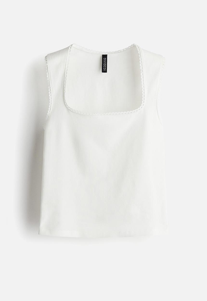 H&M - Picot-trimmed vest top - cream
