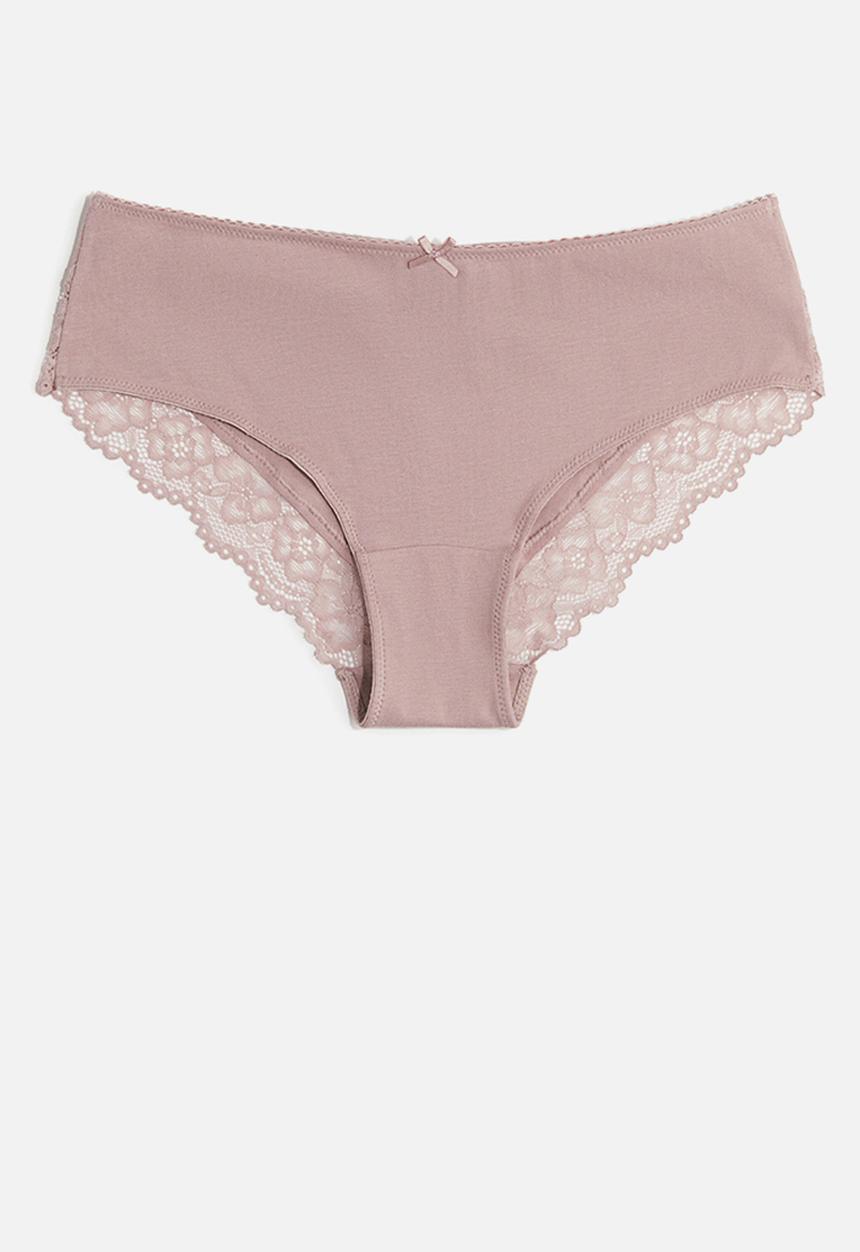 H&M - 3-Pack cotton and lace hipster briefs - dusty pink/light grey marl