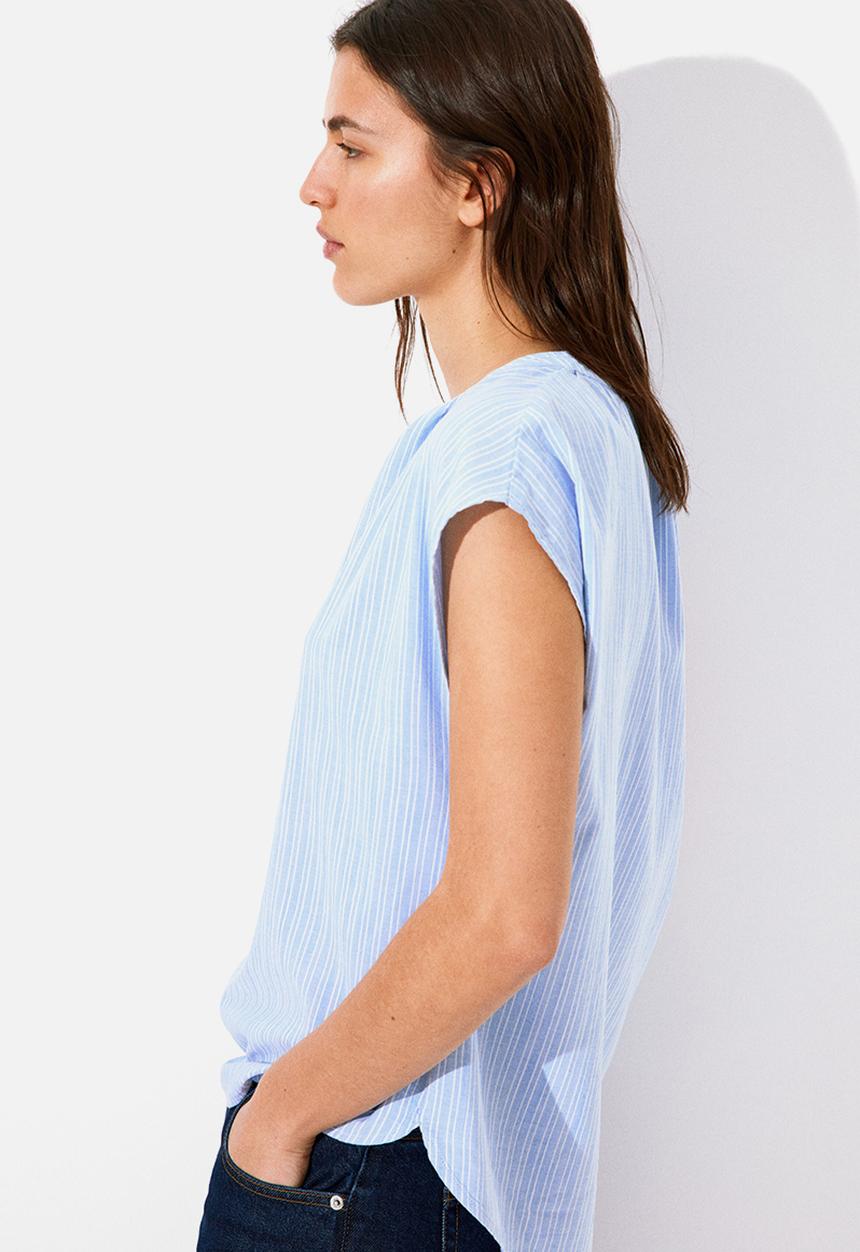 H&M - Band-collar blouse - blue & white striped