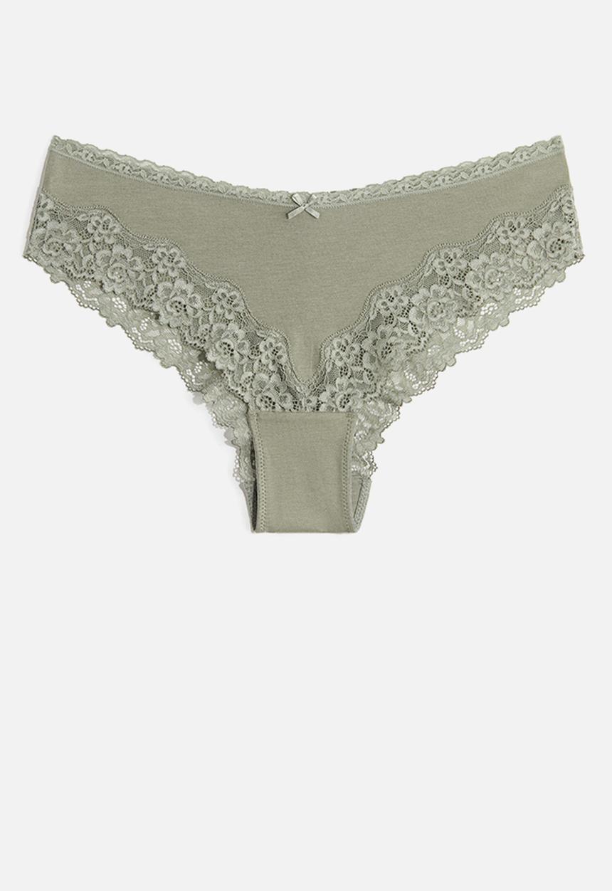 H&M - 3-Pack cotton and lace hipster briefs - khaki green/grey-green