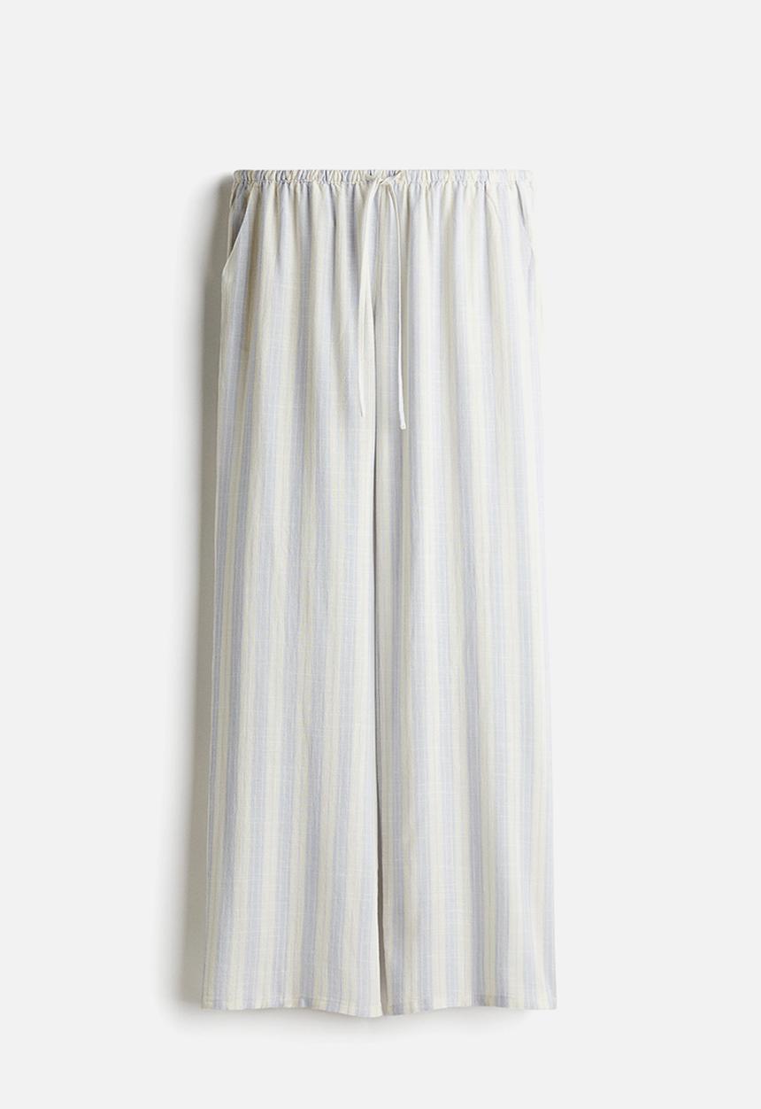 H&M - Straight drawstring trousers - light blue & white striped
