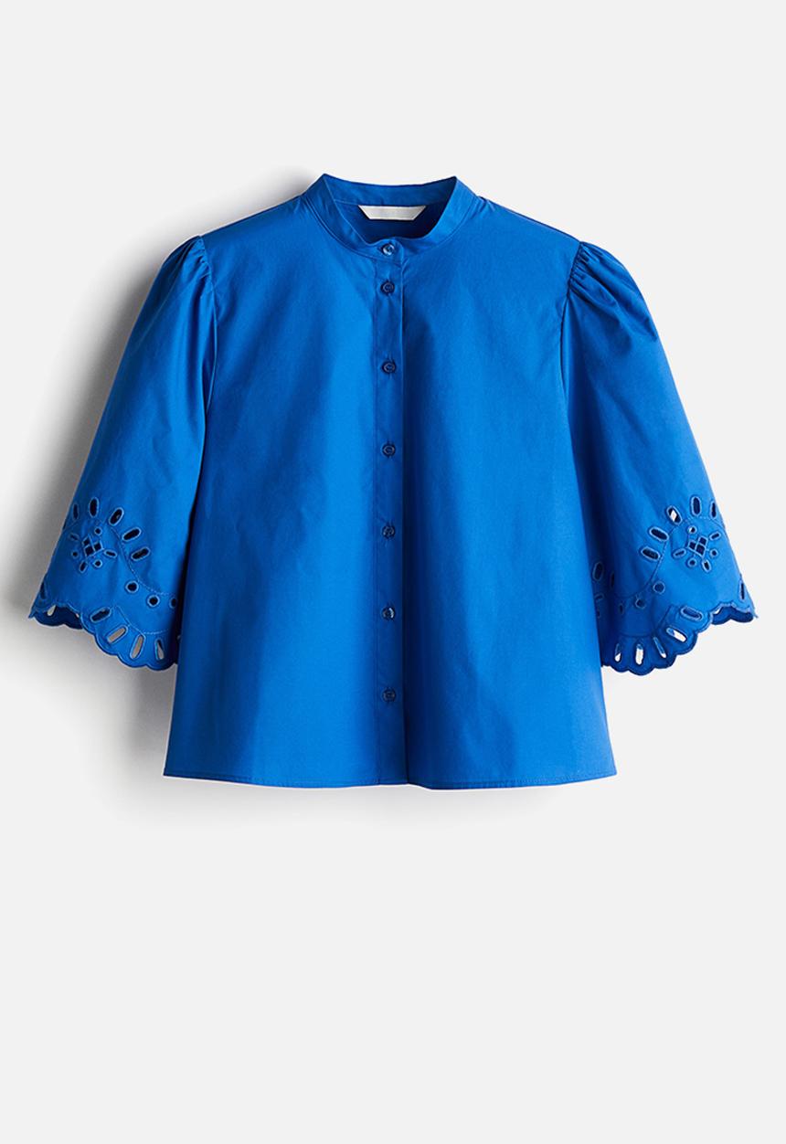 H&M - Puff-sleeved cotton blouse - blue
