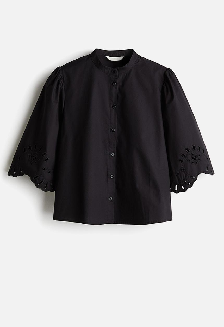 H&M - Puff-sleeved cotton blouse - black