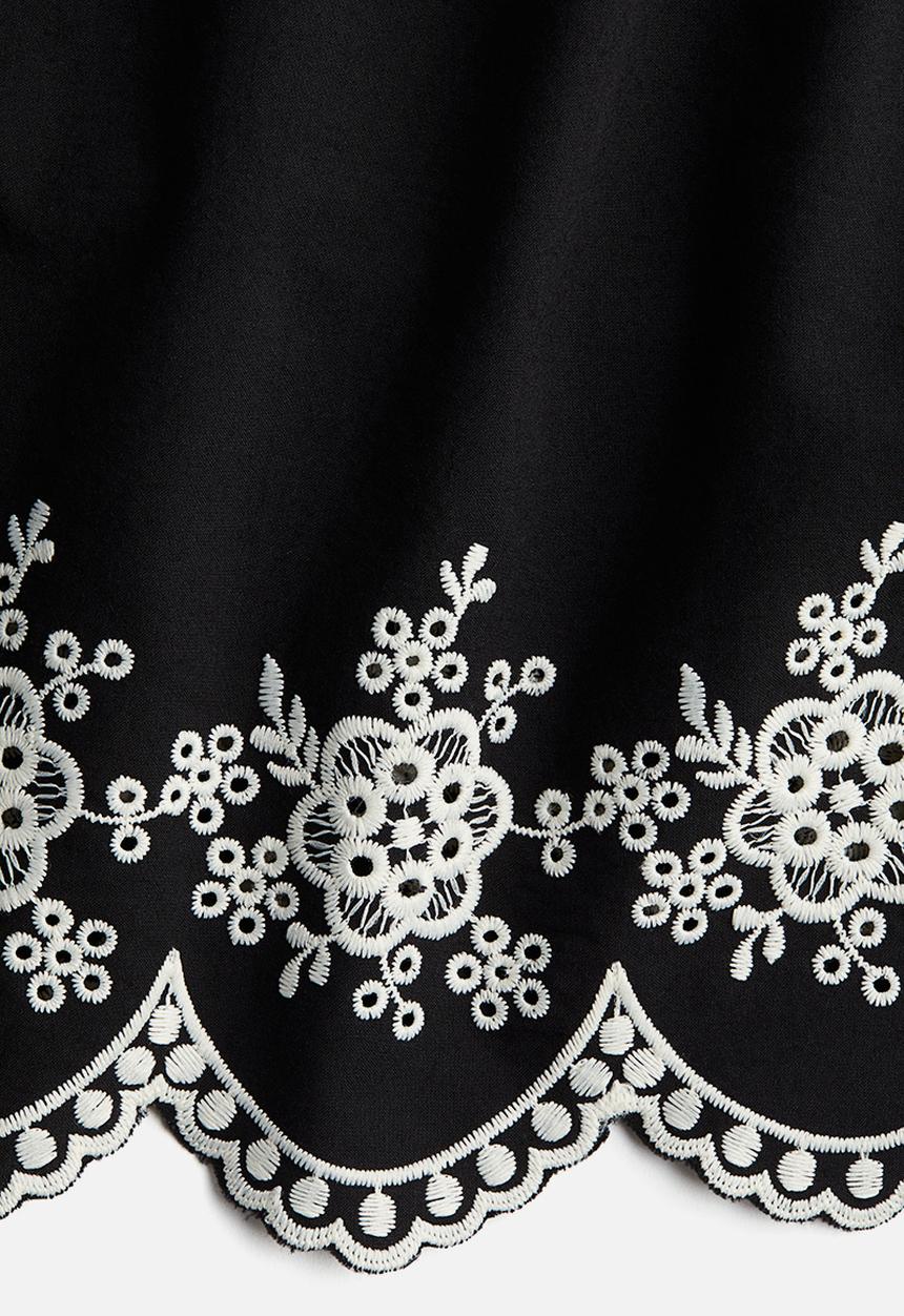 H&M - Embroidered tie-strap top - black flowers