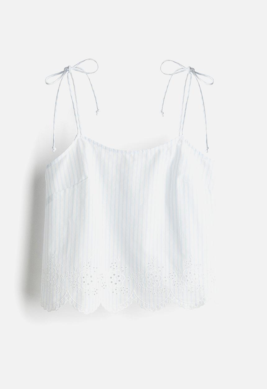 H&M - Embroidered tie-strap top - white striped