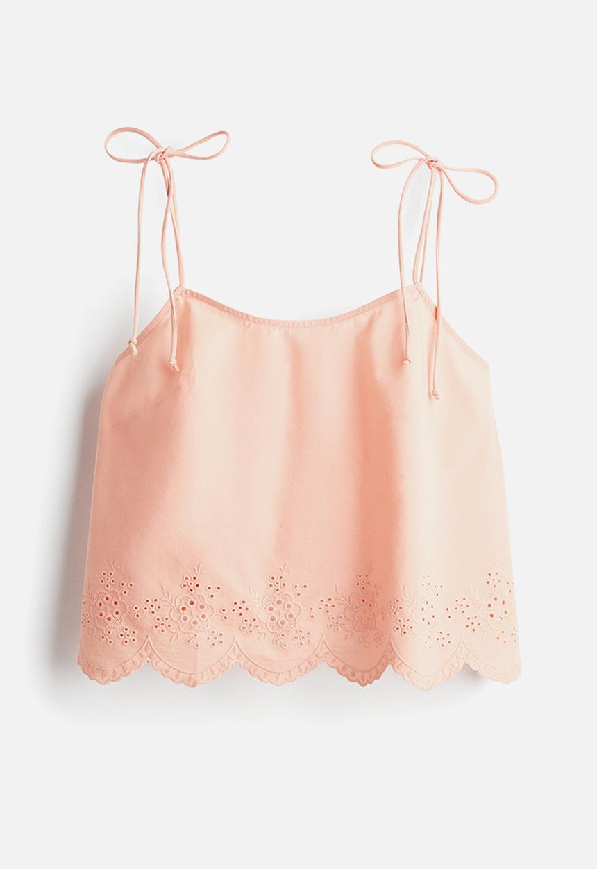 H&M - Embroidered tie-strap top - peach pink