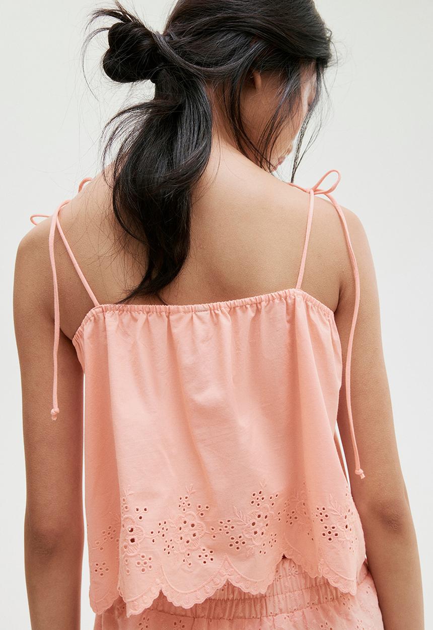 H&M - Embroidered tie-strap top - peach pink
