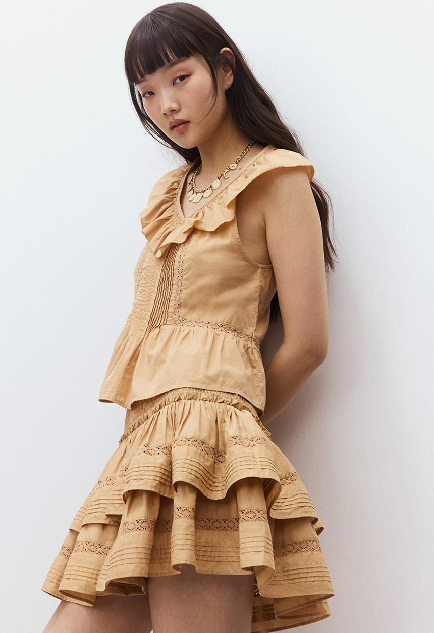 H&M - Frill-trimmed cotton vest top - beige