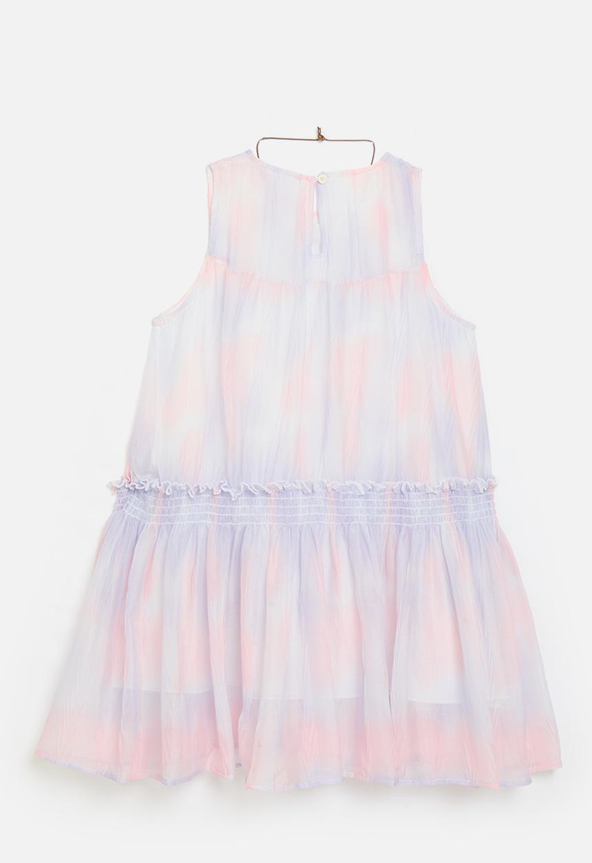 Pop Candy - Dropped waist dress with shirred tier - watercolour mix
