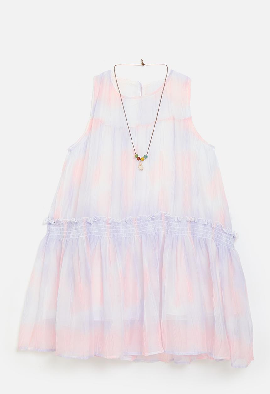 Pop Candy - Dropped waist dress with shirred tier - watercolour mix