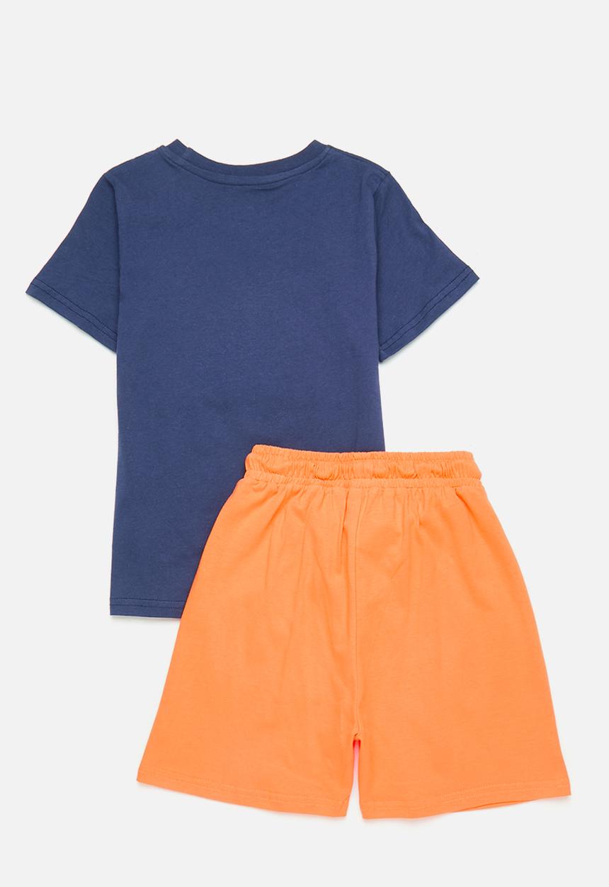 Pop Candy - Roaring lion graphic print tee with shorts - blue/orange/multi
