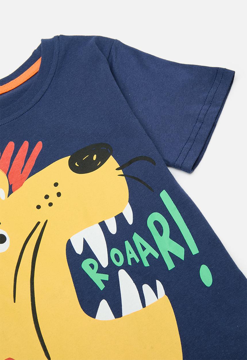 Pop Candy - Roaring lion graphic print tee with shorts - blue/orange/multi