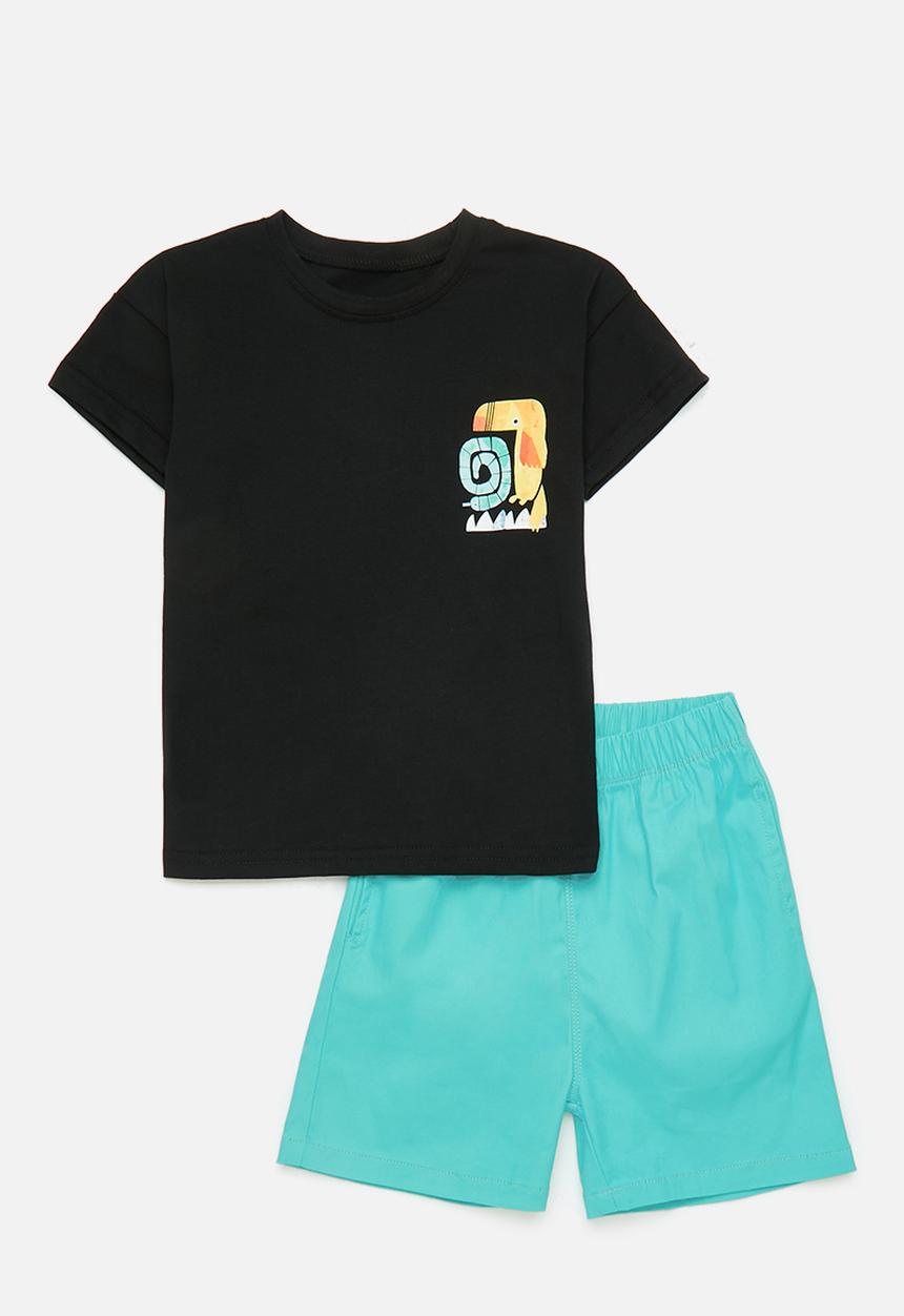 Pop Candy - Graphic print tee & shorts set - black/animals/aqua