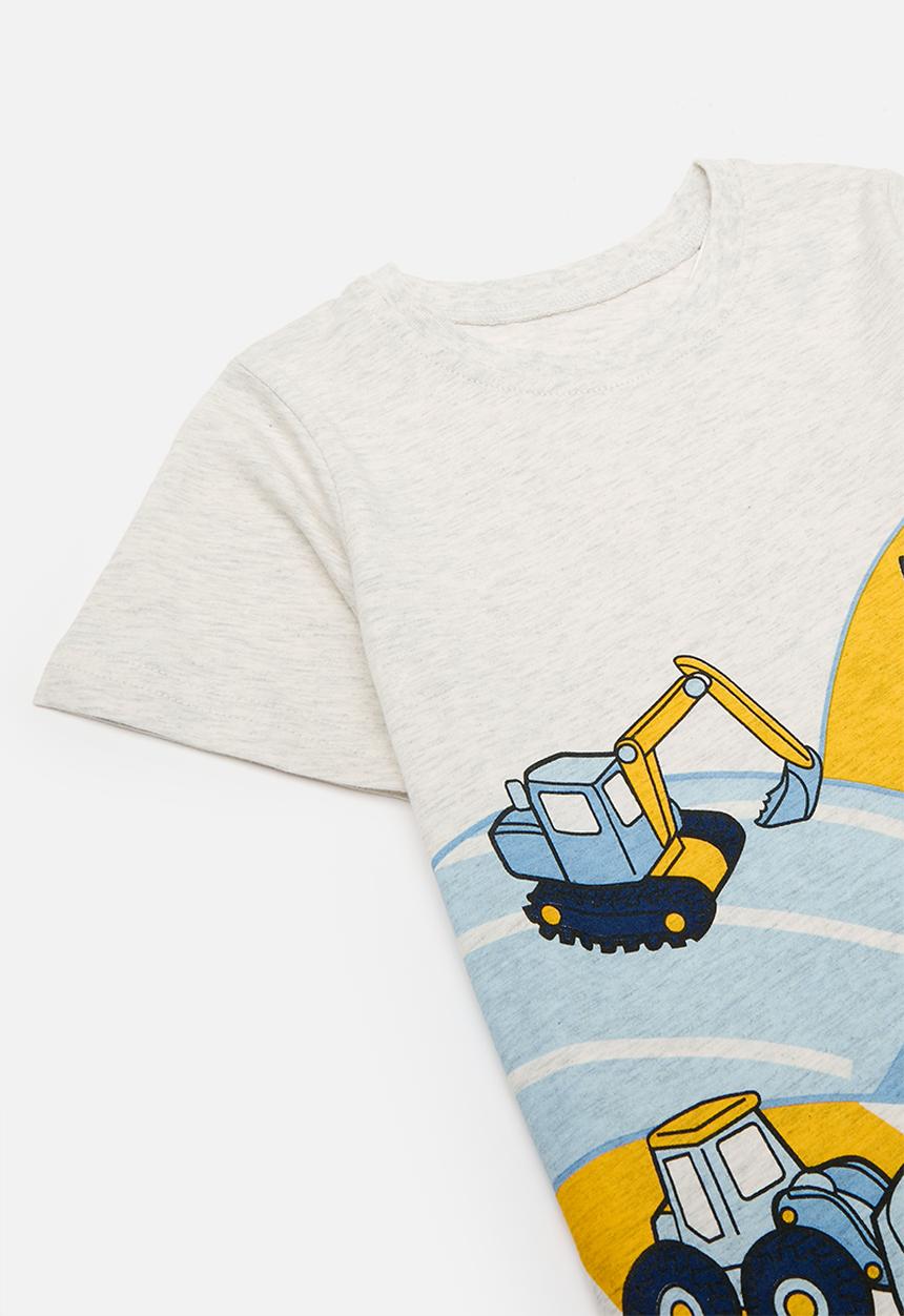 Pop Candy - Graphic print tee & short set - white/bulldozers/navy