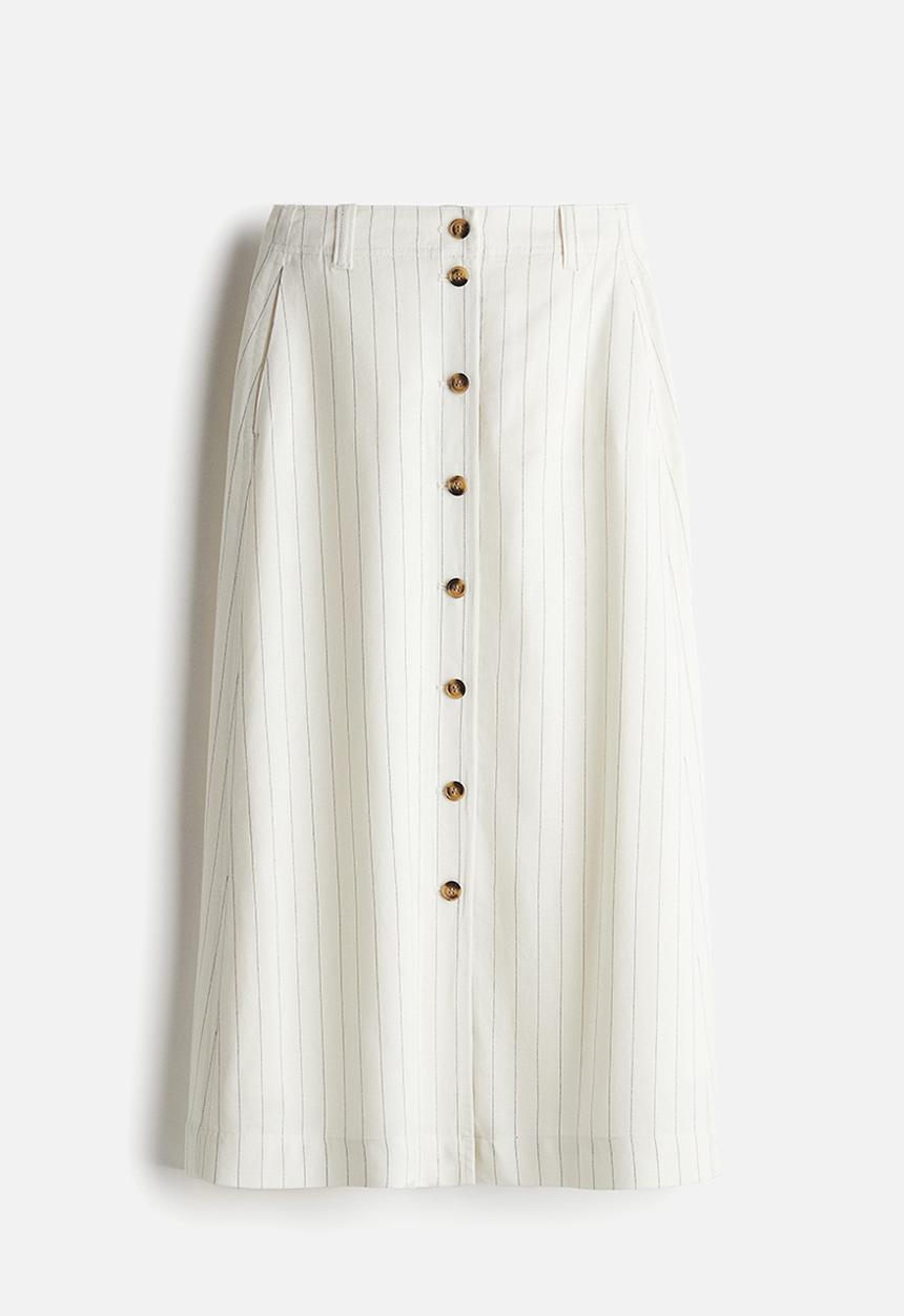 H&M - Linen-blend skirt - cream pinstriped