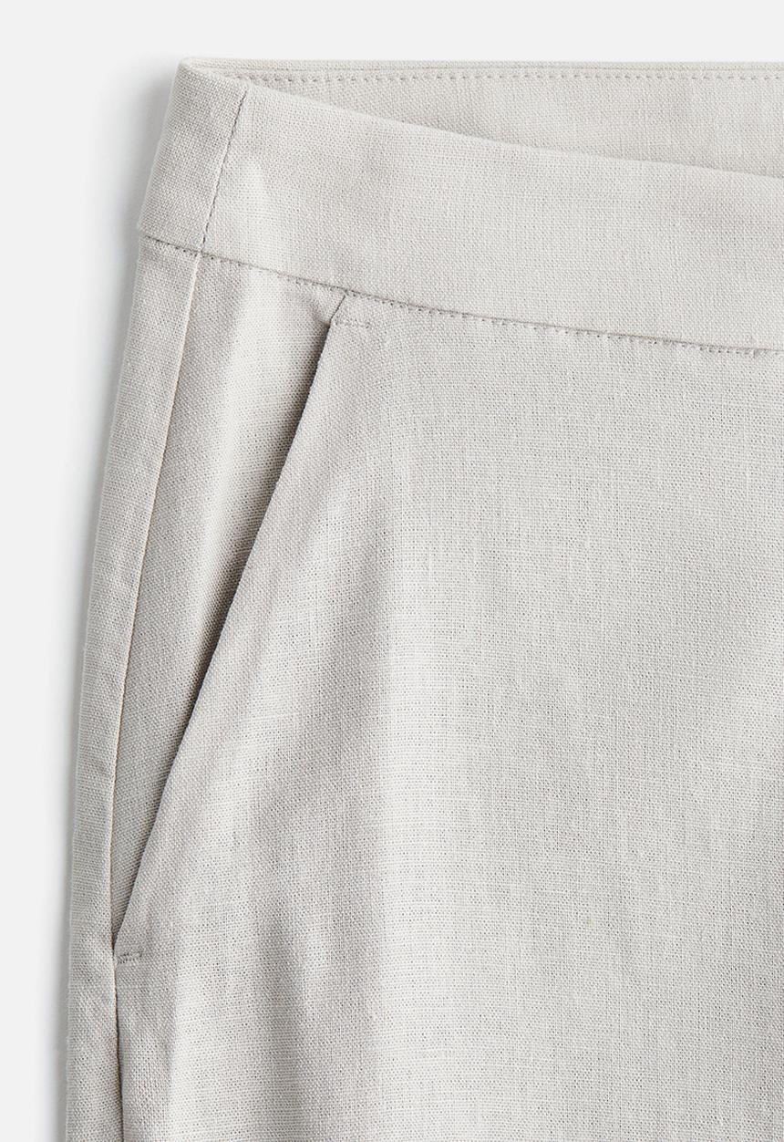 H&M - Wide linen-blend trousers - light greige 