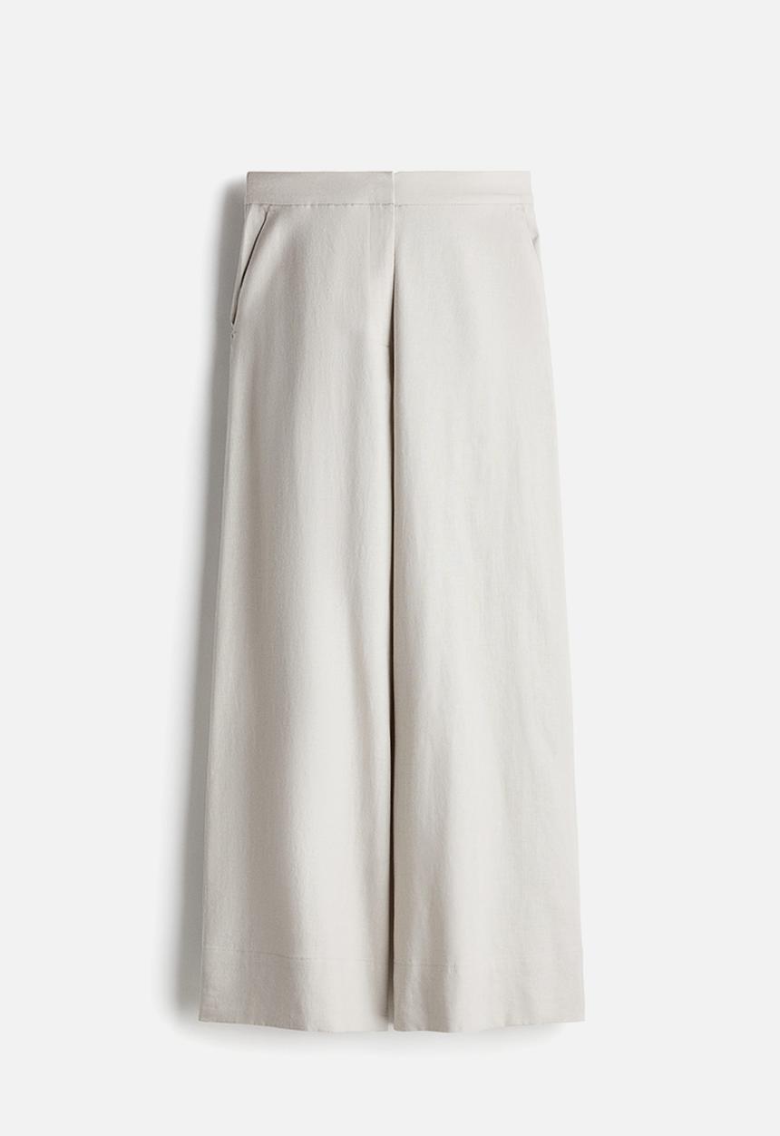 H&M - Wide linen-blend trousers - light greige 