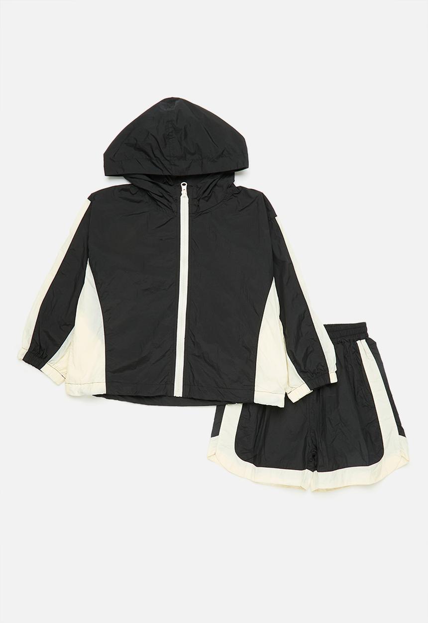 Pop Candy - Hooded windreaker & short set-blue & white