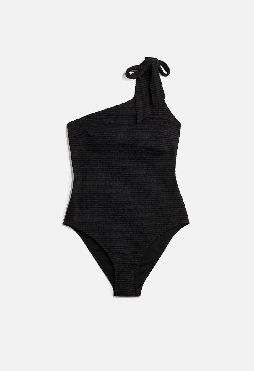 H&M - Padded-cup one-shoulder swimsuit - black