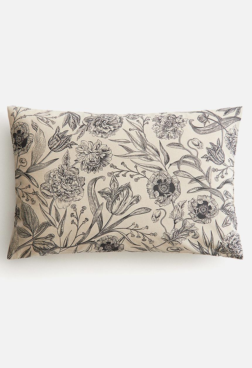 H&M - Cotton canvas cushion cover - beige floral