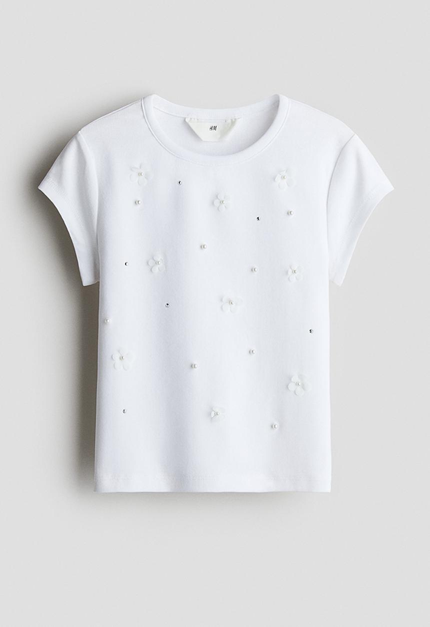 H&M - Embellished cotton top - white