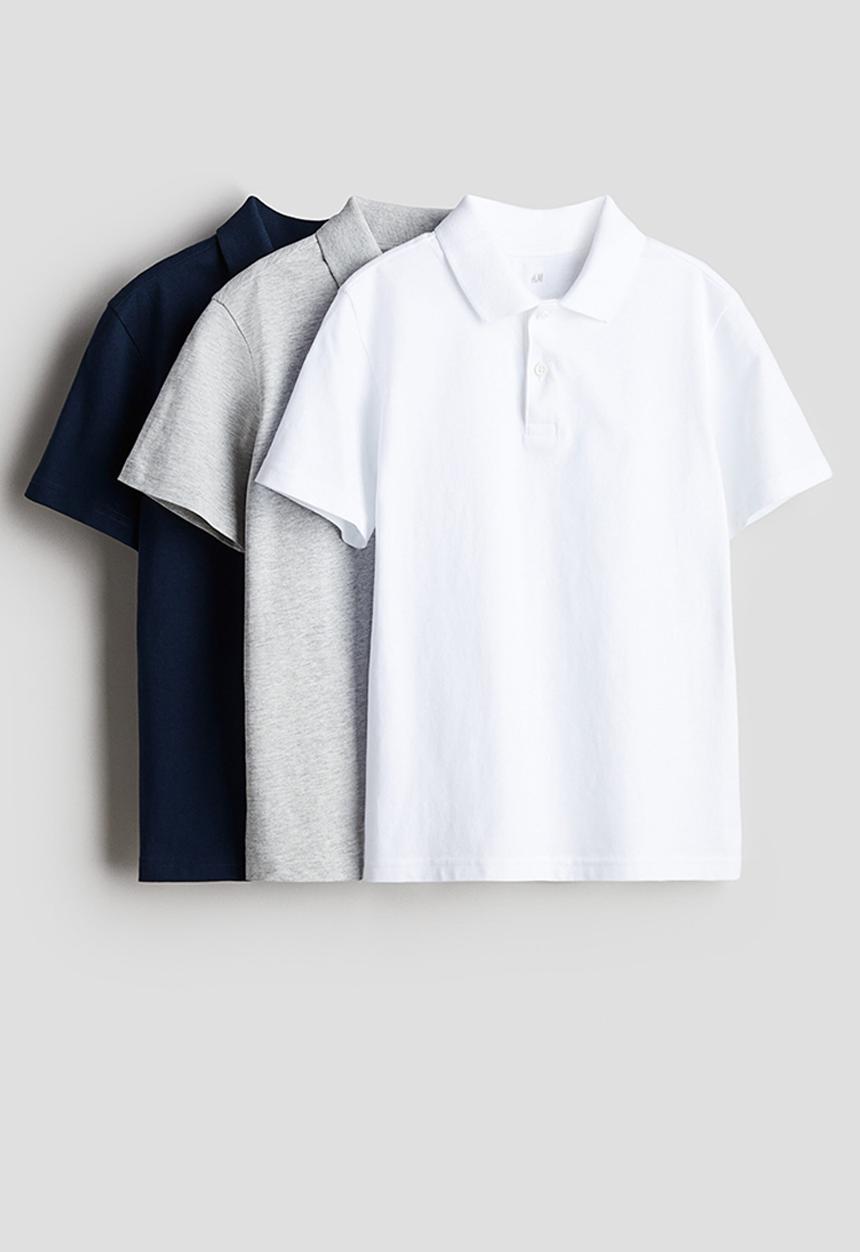 H&M - 3-Pack cotton polo shirts - navy blue/light grey marl