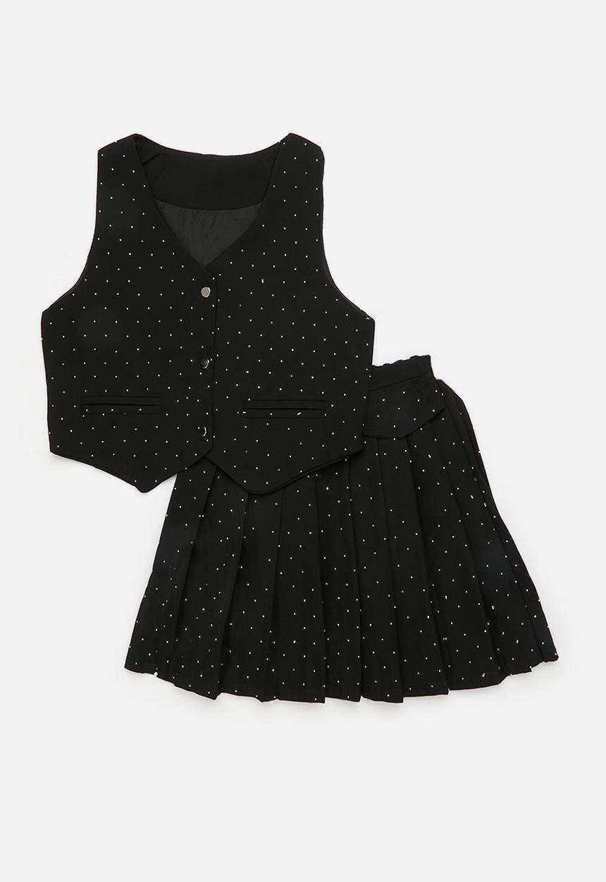 Pop Candy - Pointed vest with pleated skirt - black/pin dots