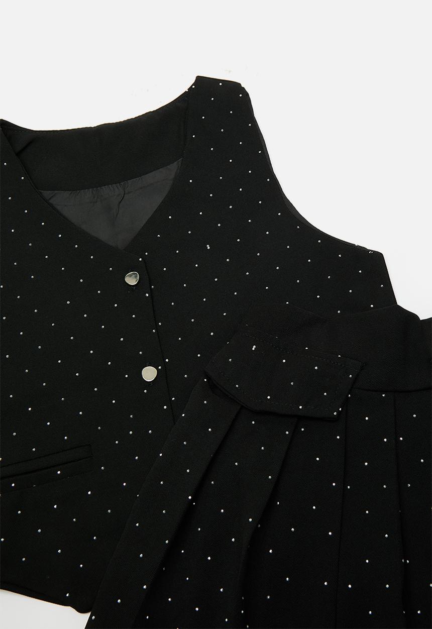 Pop Candy - Pointed vest with pleated skirt - black/pin dots