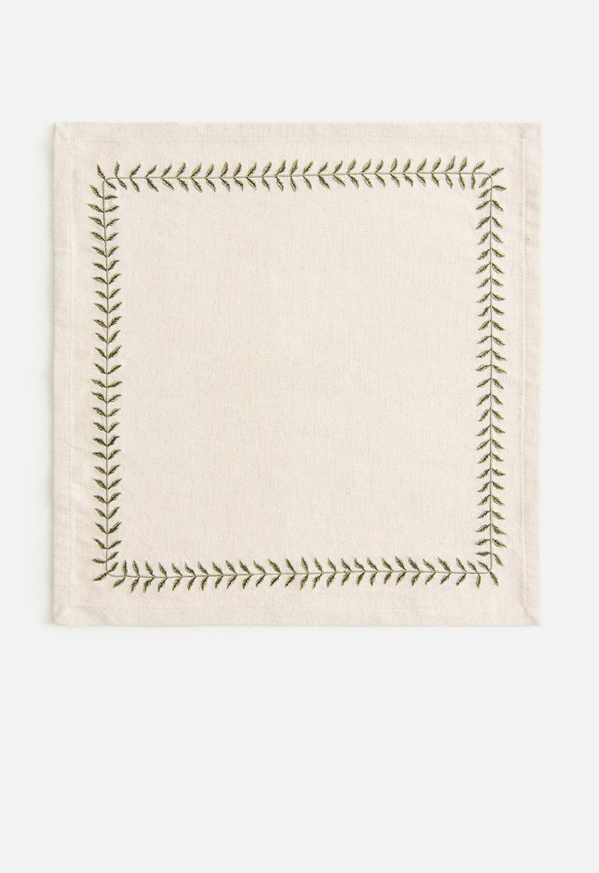 H&M - 4 pack embroidered napkins - beige foliage
