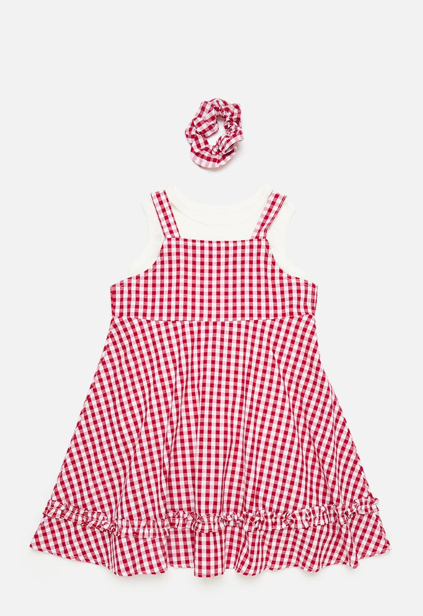 Pop Candy - Gingham summer dress & vest set - red/white