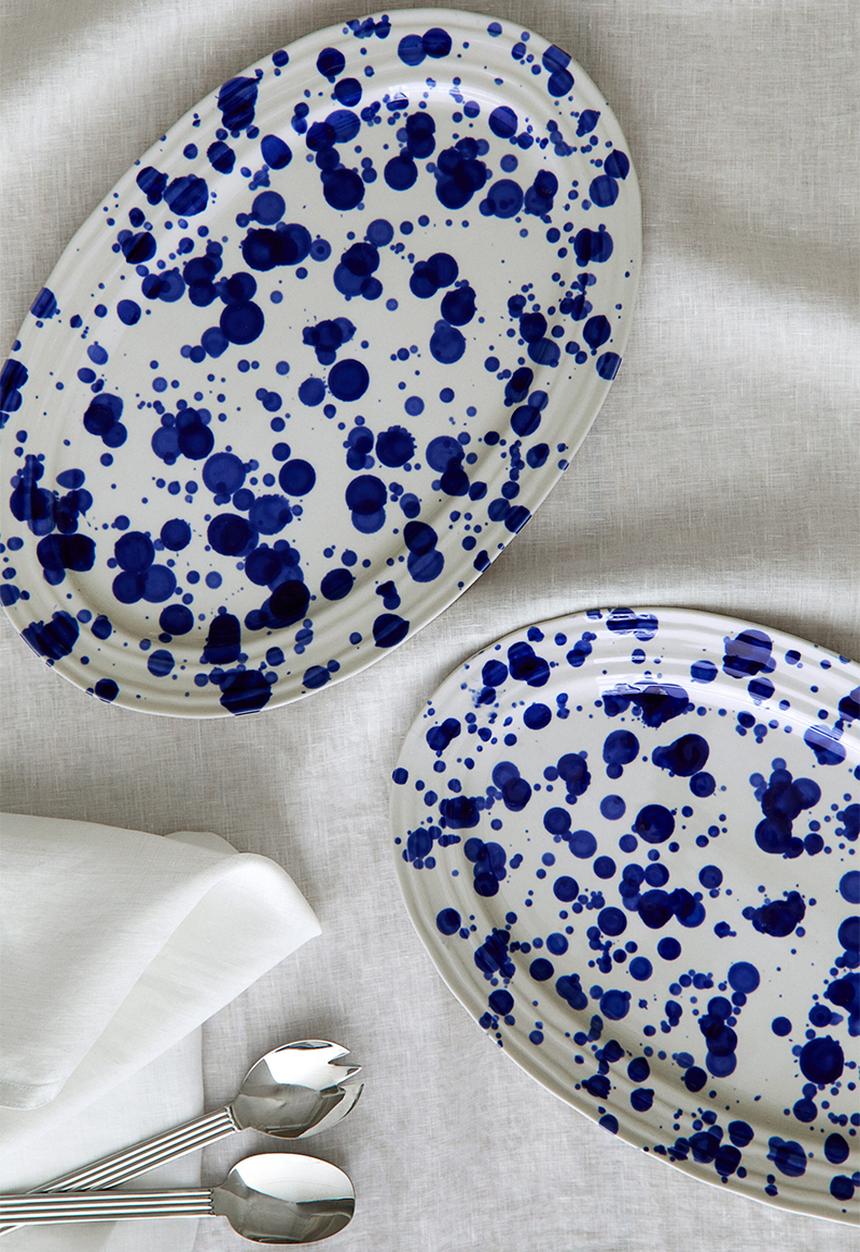 H&M - Speckled-glaze stoneware serving plate - blue speckled
