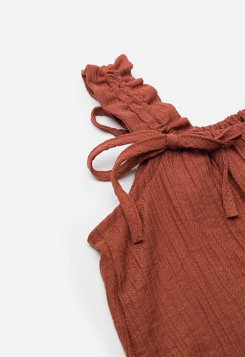 Pop Candy - Top with drawstring straps & flared shorts - rust/cream