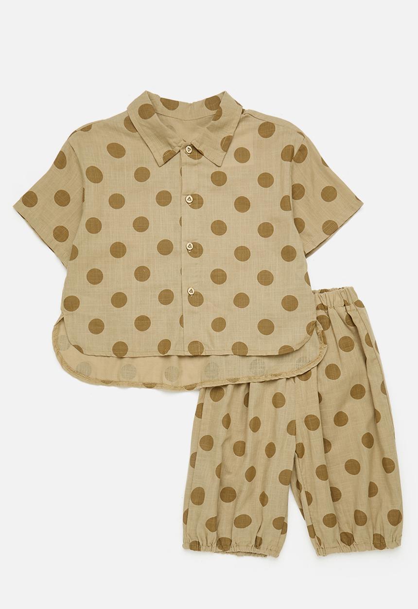 Pop Candy - Dolphin hem shirt & shorts set - brown/polka dots
