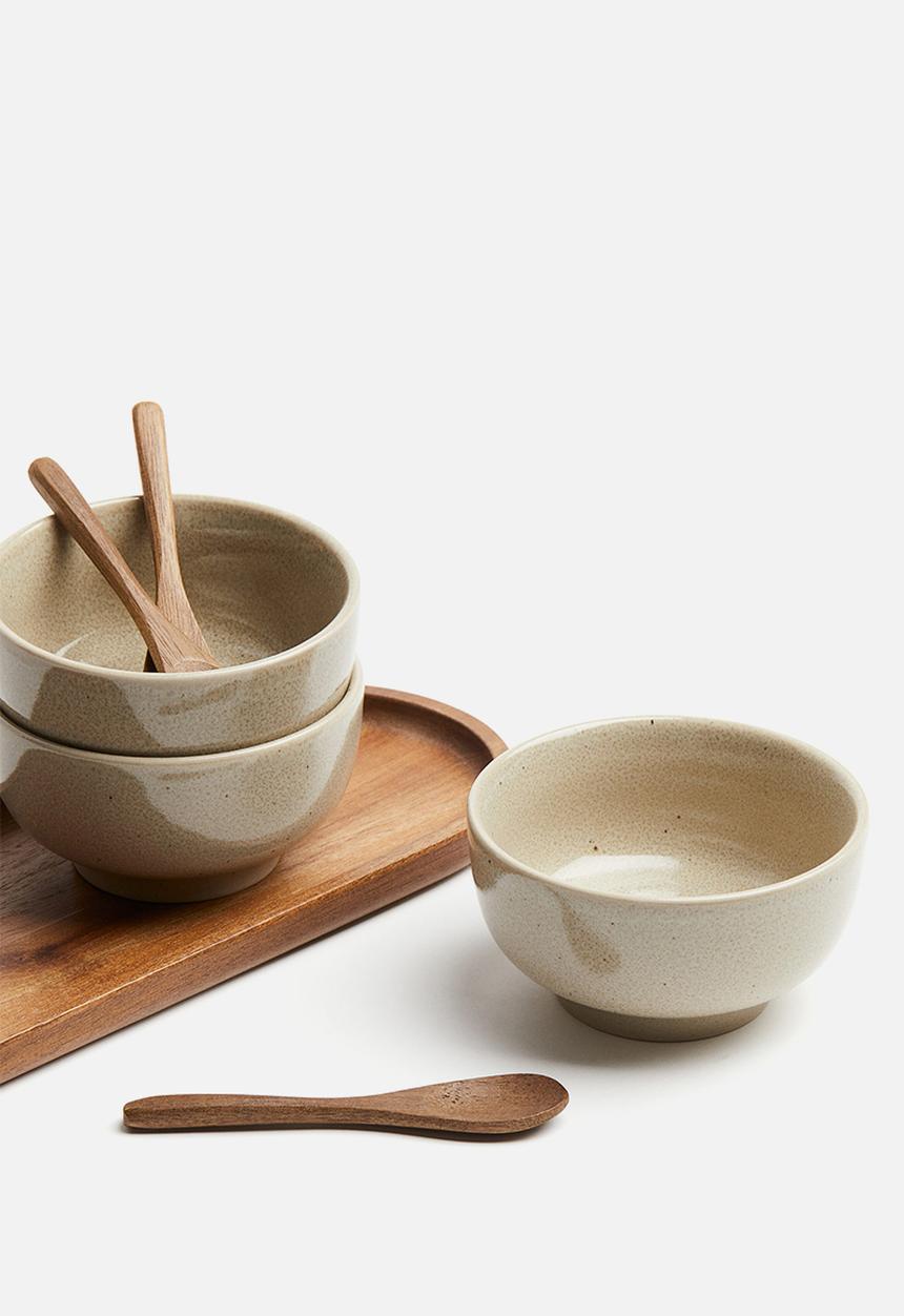 H&M - 3 pack stoneware serving bowls - light beige 