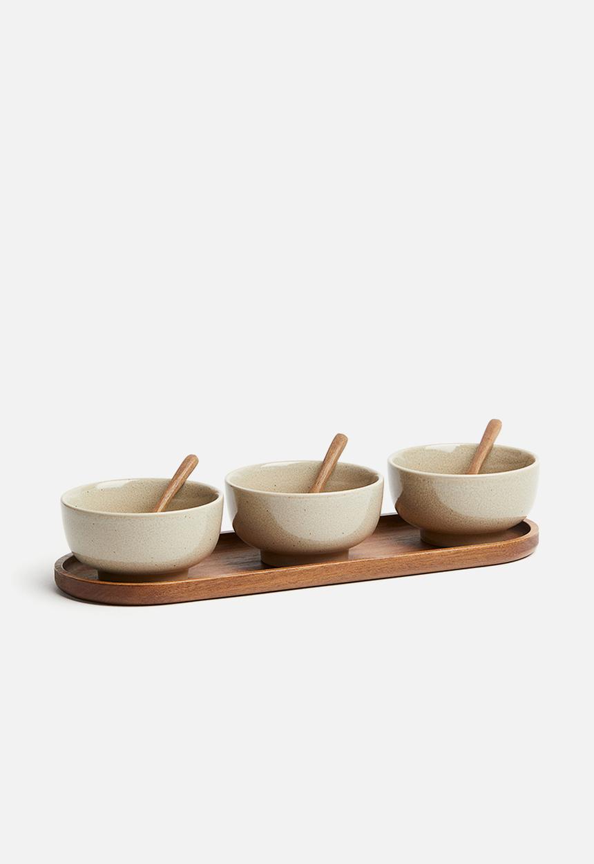 H&M - 3 pack stoneware serving bowls - light beige 