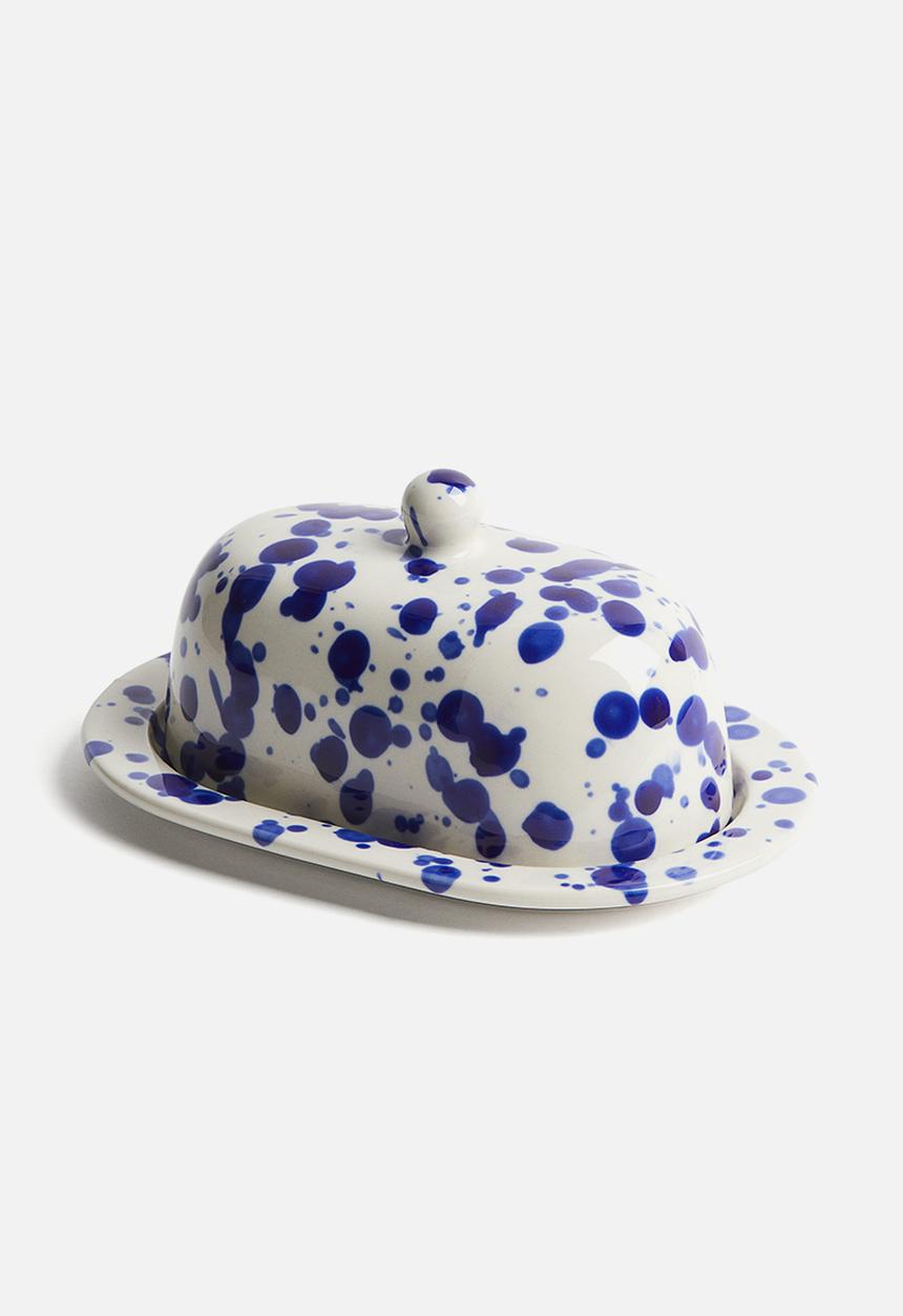 H&M - Stoneware butter dish - blue speckled
