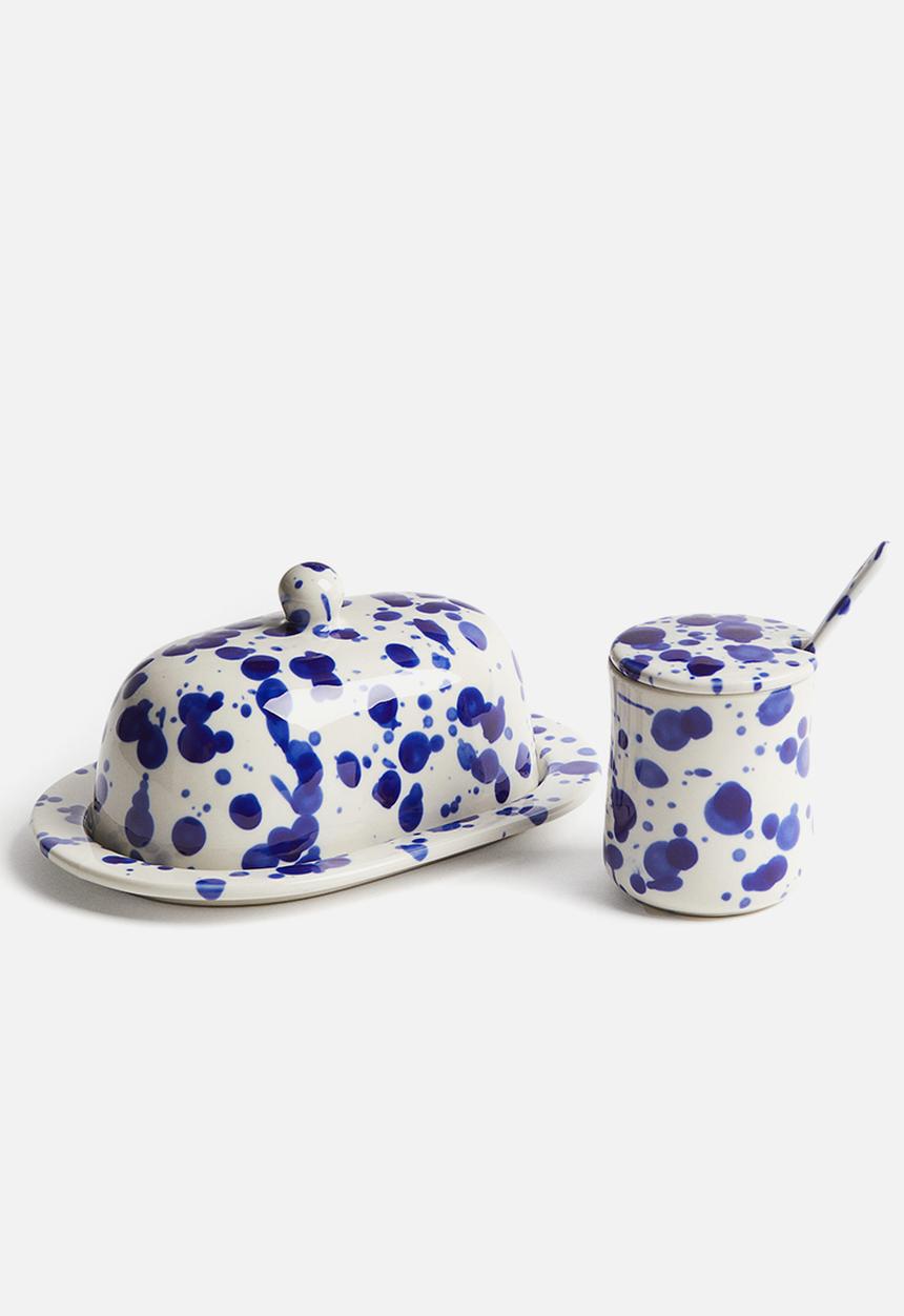H&M - Stoneware butter dish - blue speckled