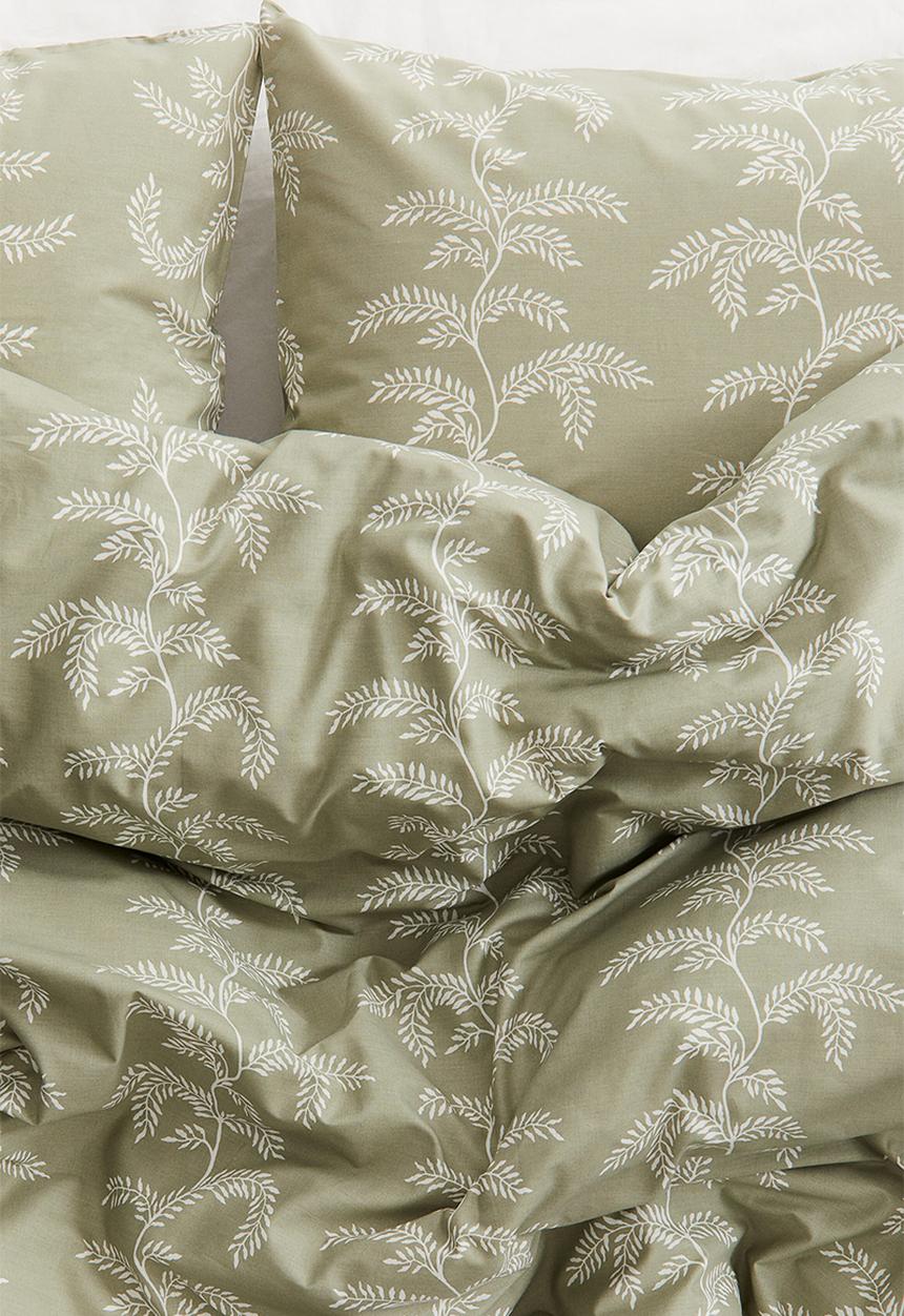 H&M - Patterned double/king duvet cover set - khaki green patterned