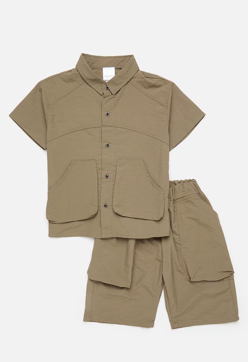 Pop Candy - Shirt & shorts set with lift-away pockets - mushroom brown