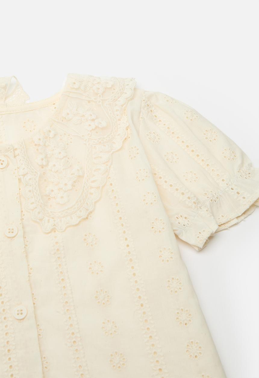Pop Candy - Lace collar top with hip ruffle shorts - ecru/rust