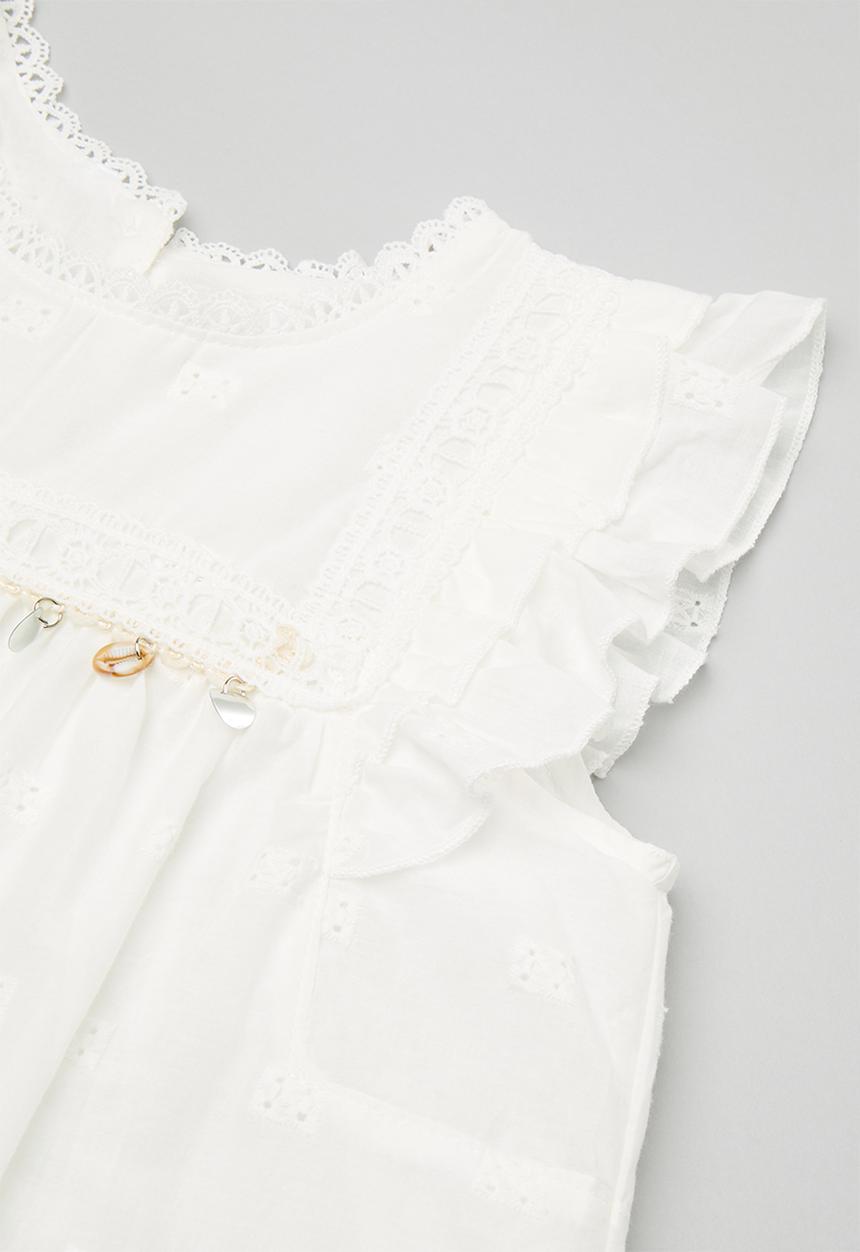 Pop Candy - Broderie anglaise top & jeans with lace trim - white/light wash denim