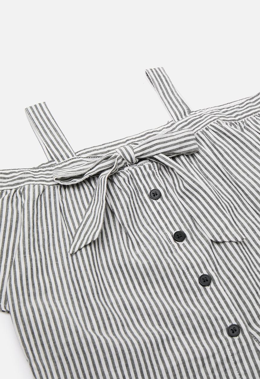 Pop Candy - Off-the-shoulder top & pants with accordion pleats - stripes/black