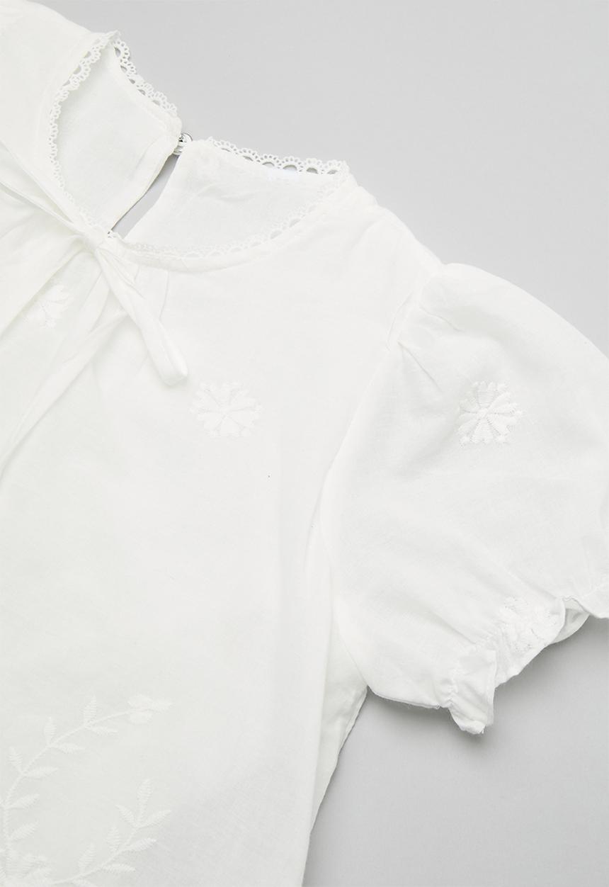 Pop Candy - Embroidered lace trim top with flared jeans - white/dark navy