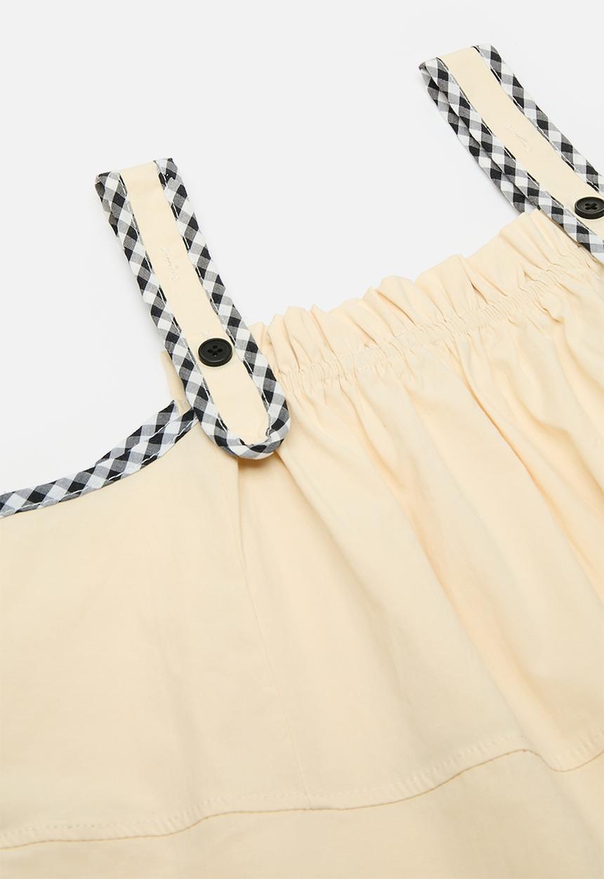 Pop Candy - Epaulette top with wide leg pants - ecru/black gingham