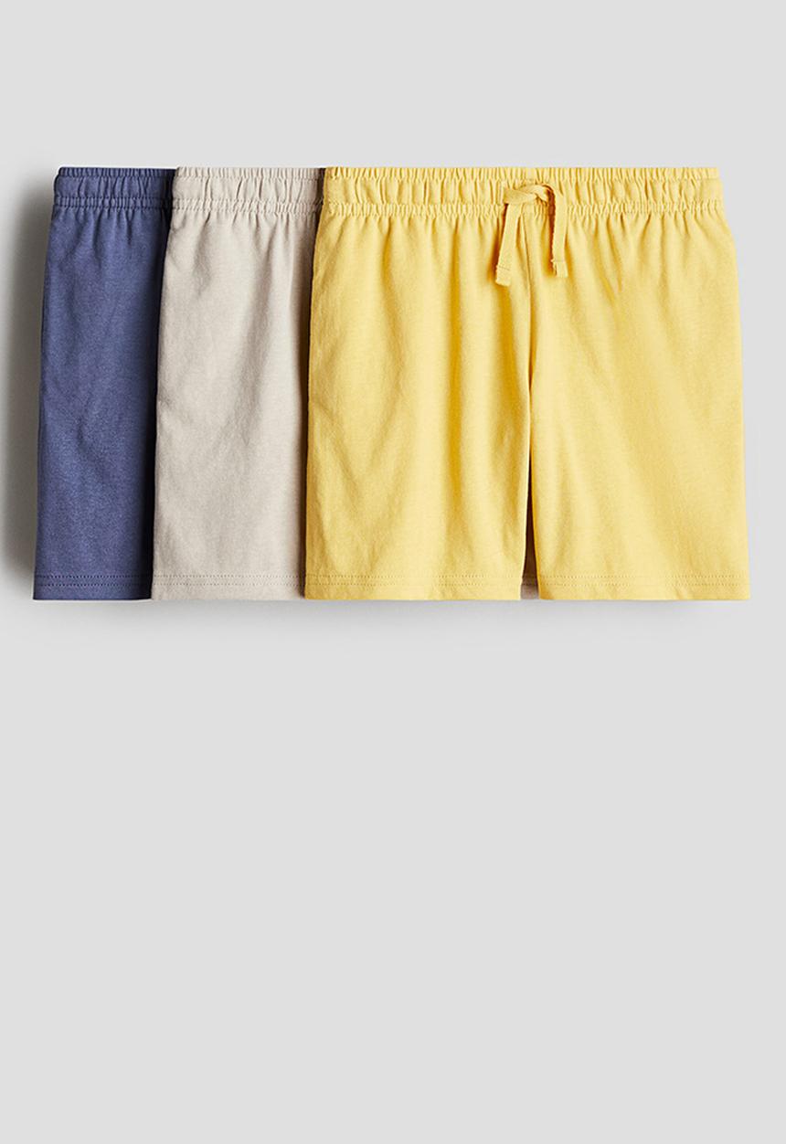H&M - 3-Pack cotton shorts - dusty blue/yellow