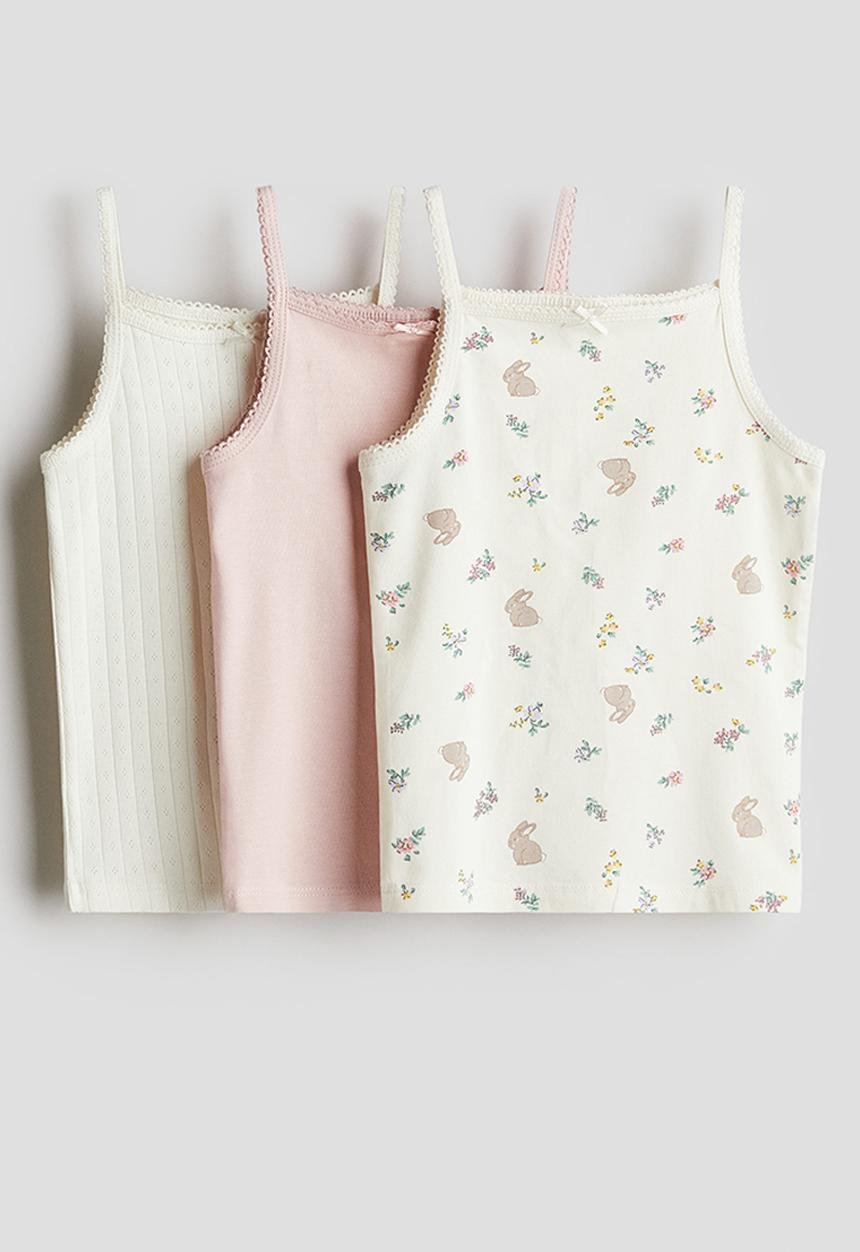 H&M - 3-Pack cotton strappy tops - light pink/bunnies