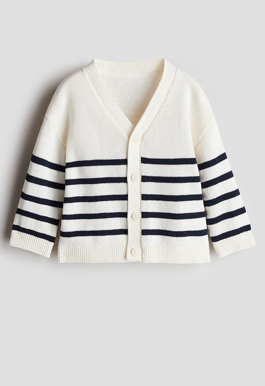 H&M - Waffle-knit cardigan - white/striped