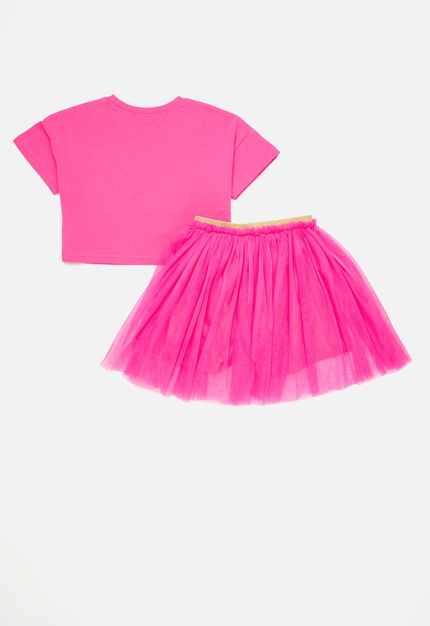 Pop Candy - Placement print tee with full gather tulle skirt - pink
