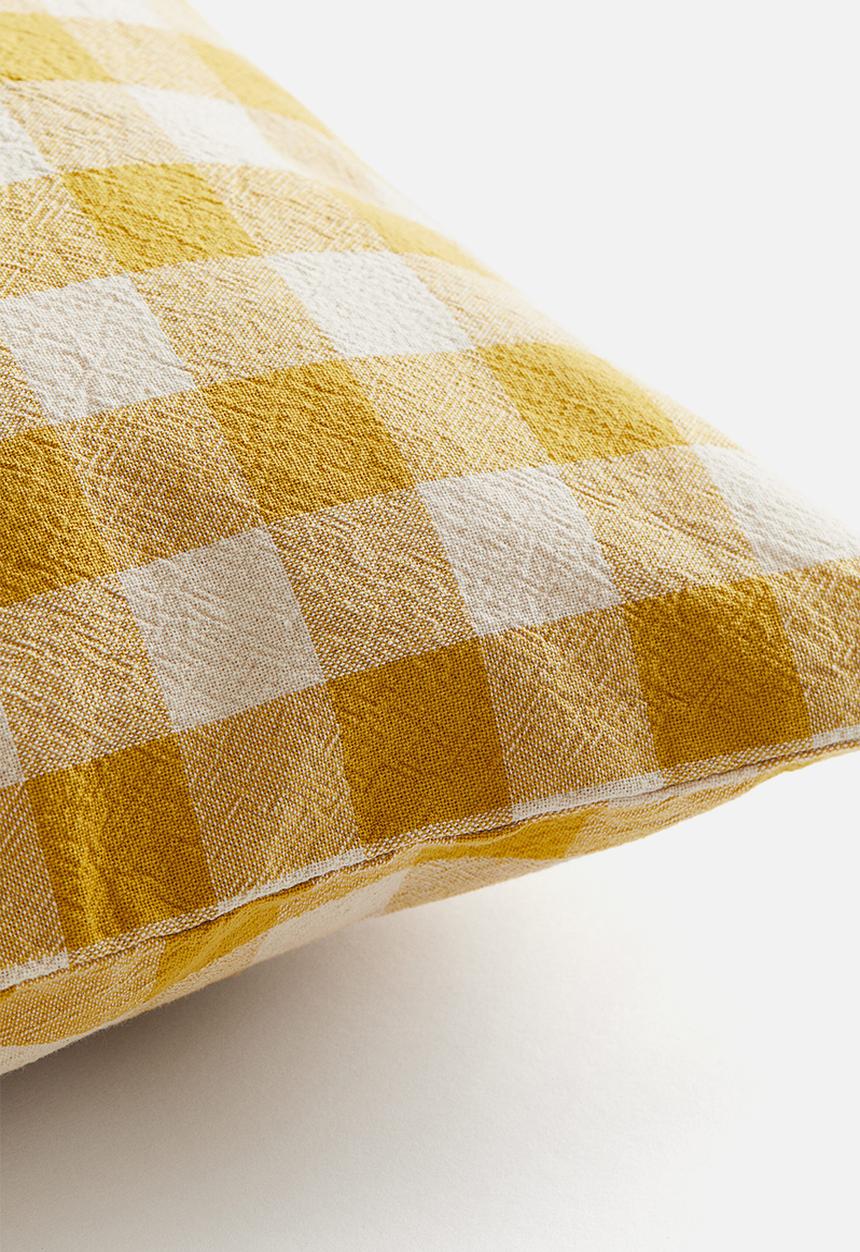 H&M - Gingham-checked cotton cushion cover - dark yellow gingham check